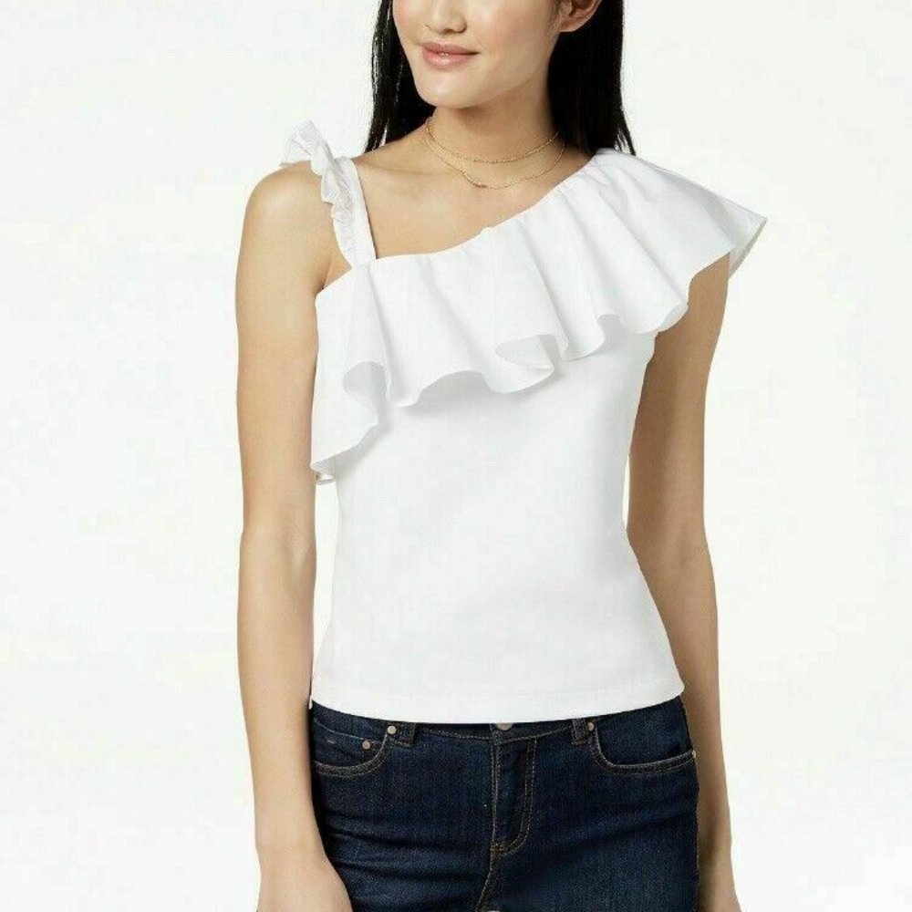 The Edit By Seventeen Juniors Ruffled Top White One Shoulder Shirt Womens Size 1